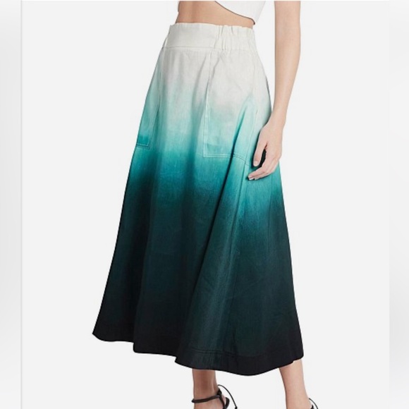 Aje Cosmos Midi Skirt Handpainted Teal Ombre - Picture 3 of 8